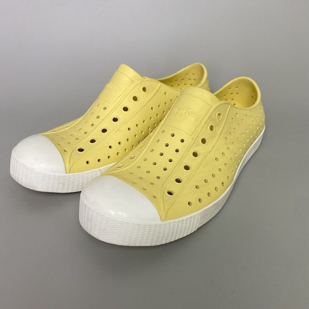 Native Shoes Jefferson Kids J5 Yellow White Slip On Perforated Sneakers